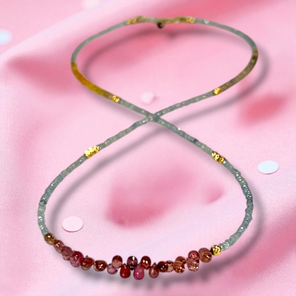Natural Tourmaline Sapphire Convertible Necklace Wrap Bracelet Solid 14k Gold - Picture 6 of 12